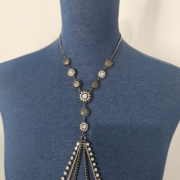 Sexy Gunmetal with Rhinestones Body Chain Jewelry and Earrings Set New - Picture 4 of 9